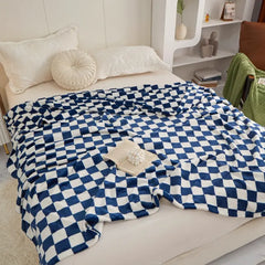 Chic Blue Plaid Flannel Throw
