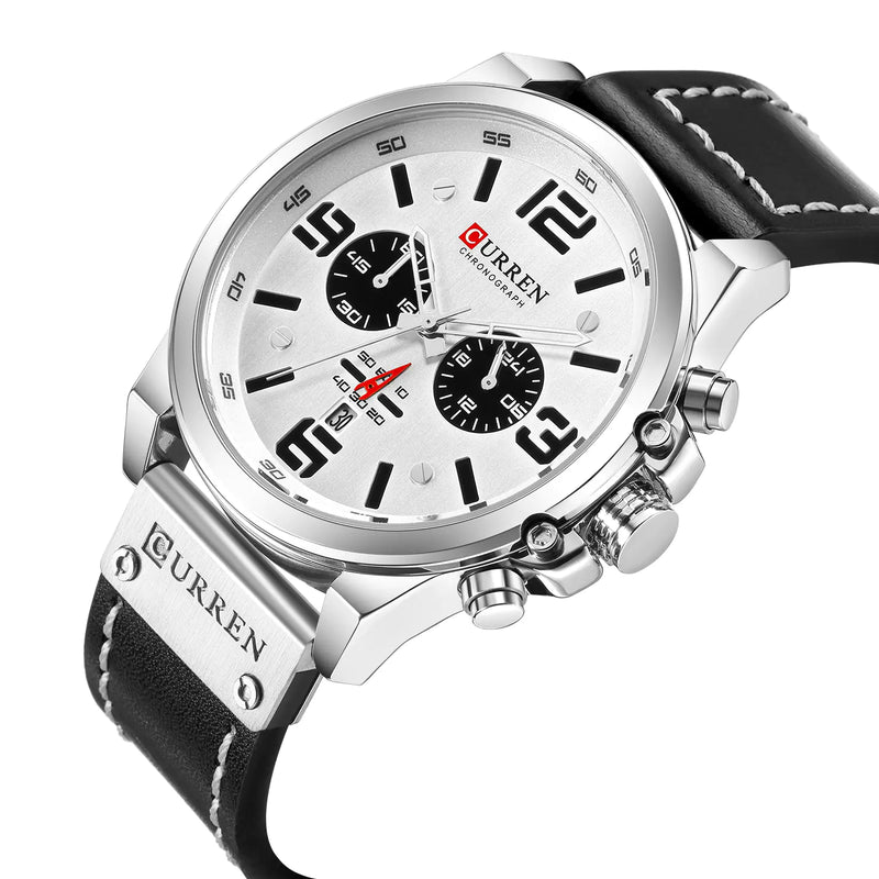 6-Needle Quartz Watch with Calendar and Waterproof Strap